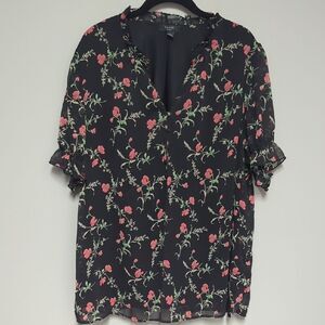 Haver Black and Pink Relaxed Ruffled Blouse